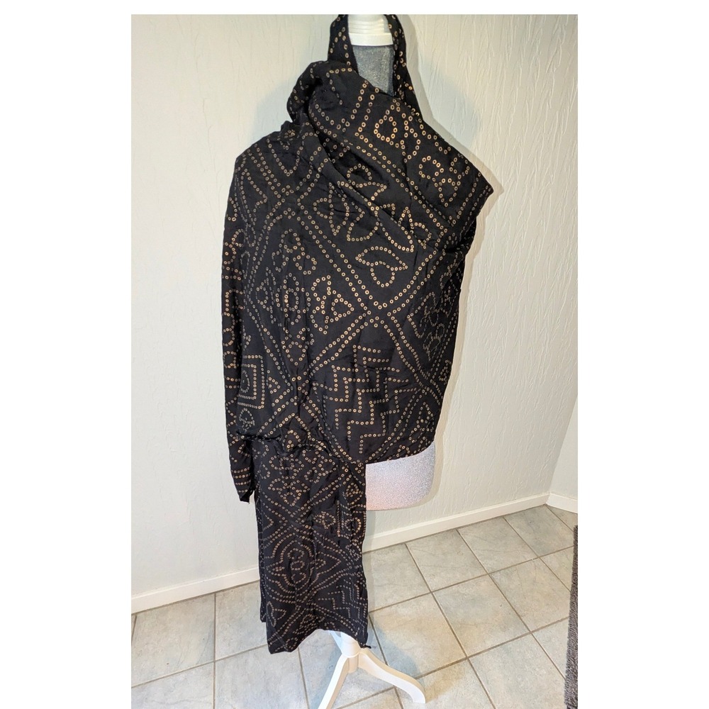 Black Gold Bandhani Geometric Scarf Wrap Ethnic Boho 44x25 Cotton Blend Light - Picture 3 of 10